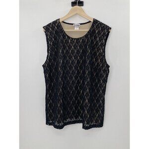 Vtg Western Connection II Plus Size Black Floral Lace Tank Top Shell 3x Runs Sma